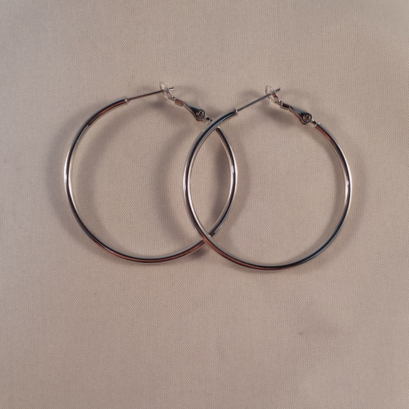 18K White Gold Filled Big Smooth Hoop Dangle Earrings 40mm or 1.57" Party Gift - Picture 4 of 4